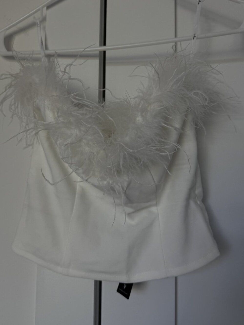 NWT Lulus Feather Trim Strapless Top White
